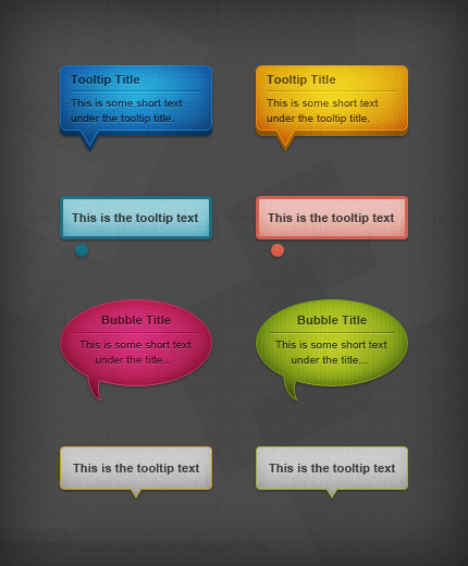 8 Colorful Tooltips and Speech Bubbles, PSD