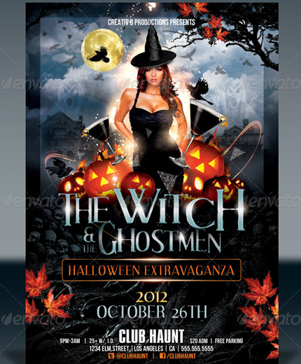 Witch and Ghostmen Halloween Flyer Template
