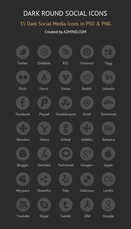 Dark Rounded Social Icons - Gray