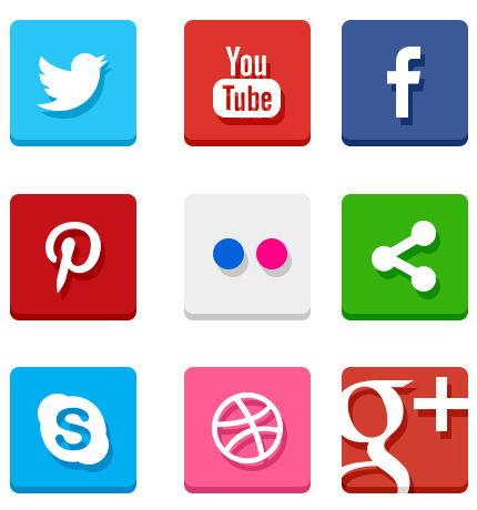 20 Simple Flat Social Media Icons, PSD & PNG