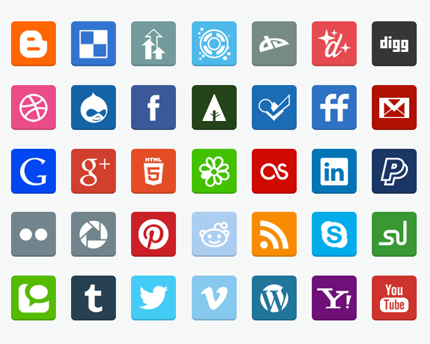 35 Flat Social Media Icons, PSD & PNG