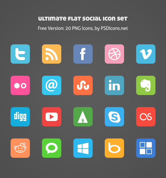 Ultimate Flat Social Icon Set - Free Version
