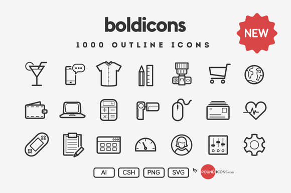 Boldicons - 1000 outline icons