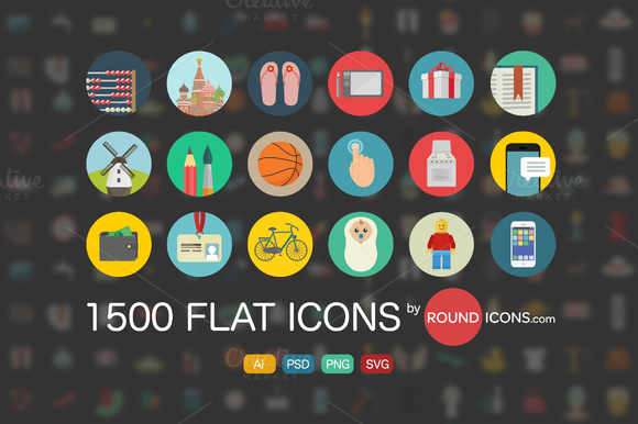 1500 Flat Round Vector Icons