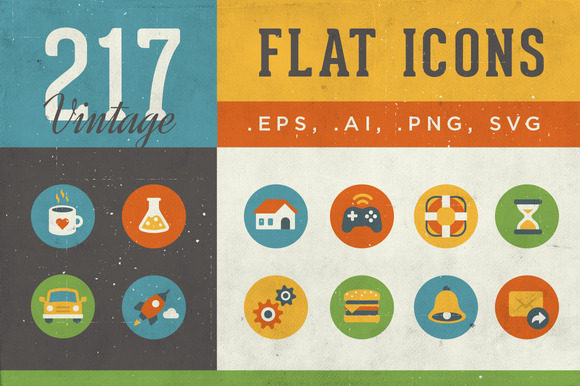 Vintage Flat Icons - 217 vector icons
