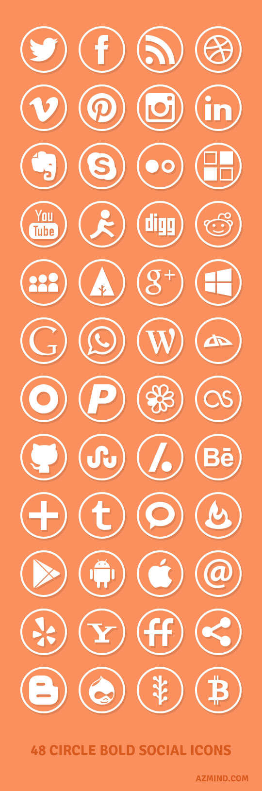 Circle Bold Social Icons Set: 48 Social Media Icons in PSD