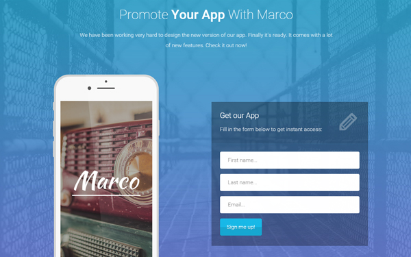 Marco - Bootstrap iPhone App Template with Registration Form