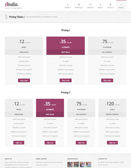 Andia Template Update: Latest Bootstrap and Pricing Tables