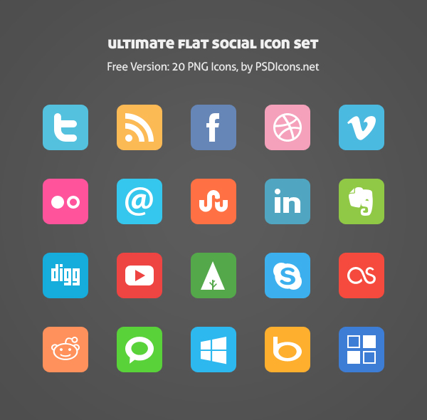 Ultimate Flat Social Icon Set, Free Version