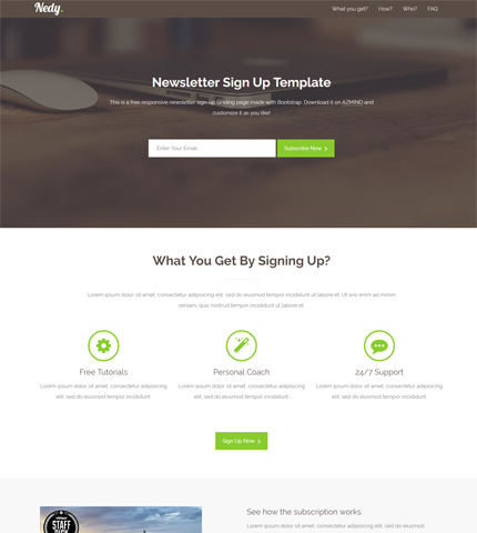 Nedy - Bootstrap Newsletter Sign-Up Landing Page