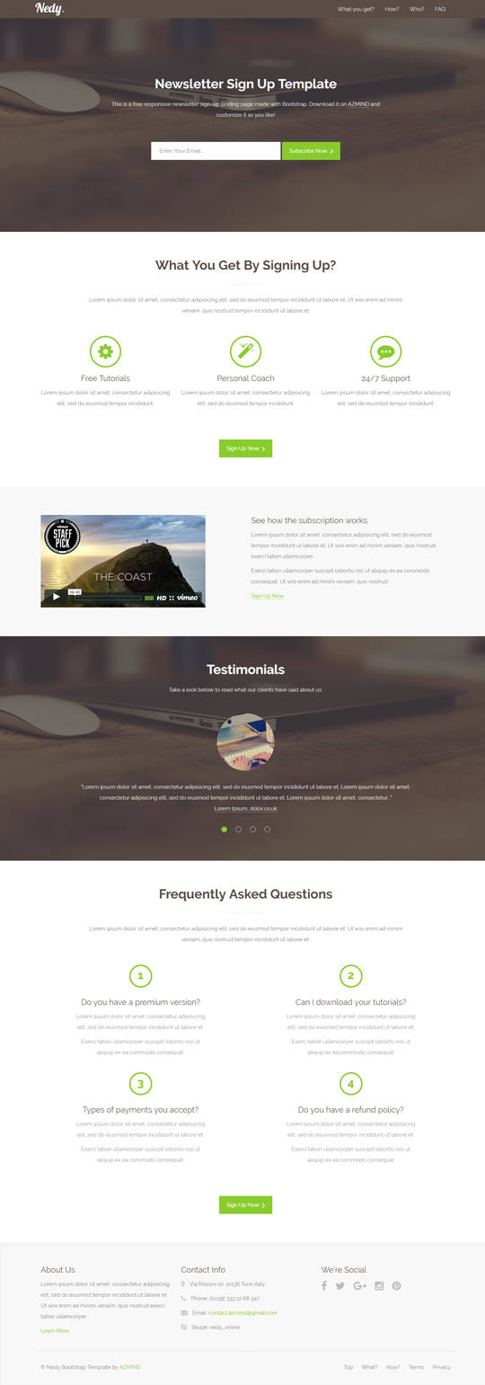 Nedy - Bootstrap Newsletter Sign-Up Landing Page