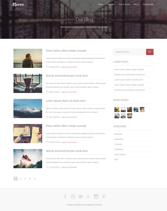 marco bootstrap template blog page