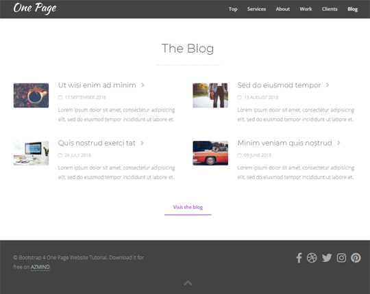 Bootstrap 4 One Page Website Tutorial - Blog and Footer