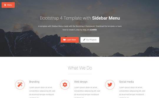 Bootstrap Template with Closed Sidebar Menu