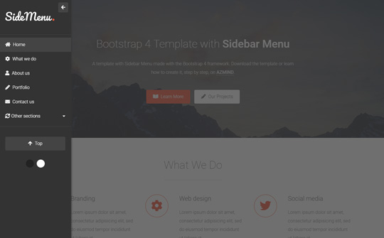 Bootstrap Template with Opened Sidebar Menu