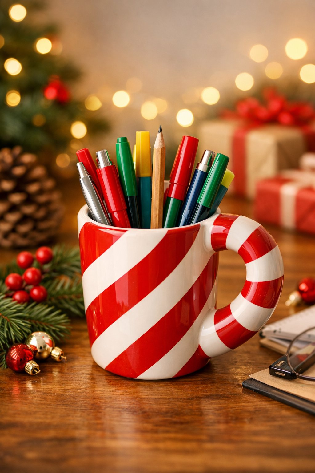 Christmas Candy Cane Mug for Pens