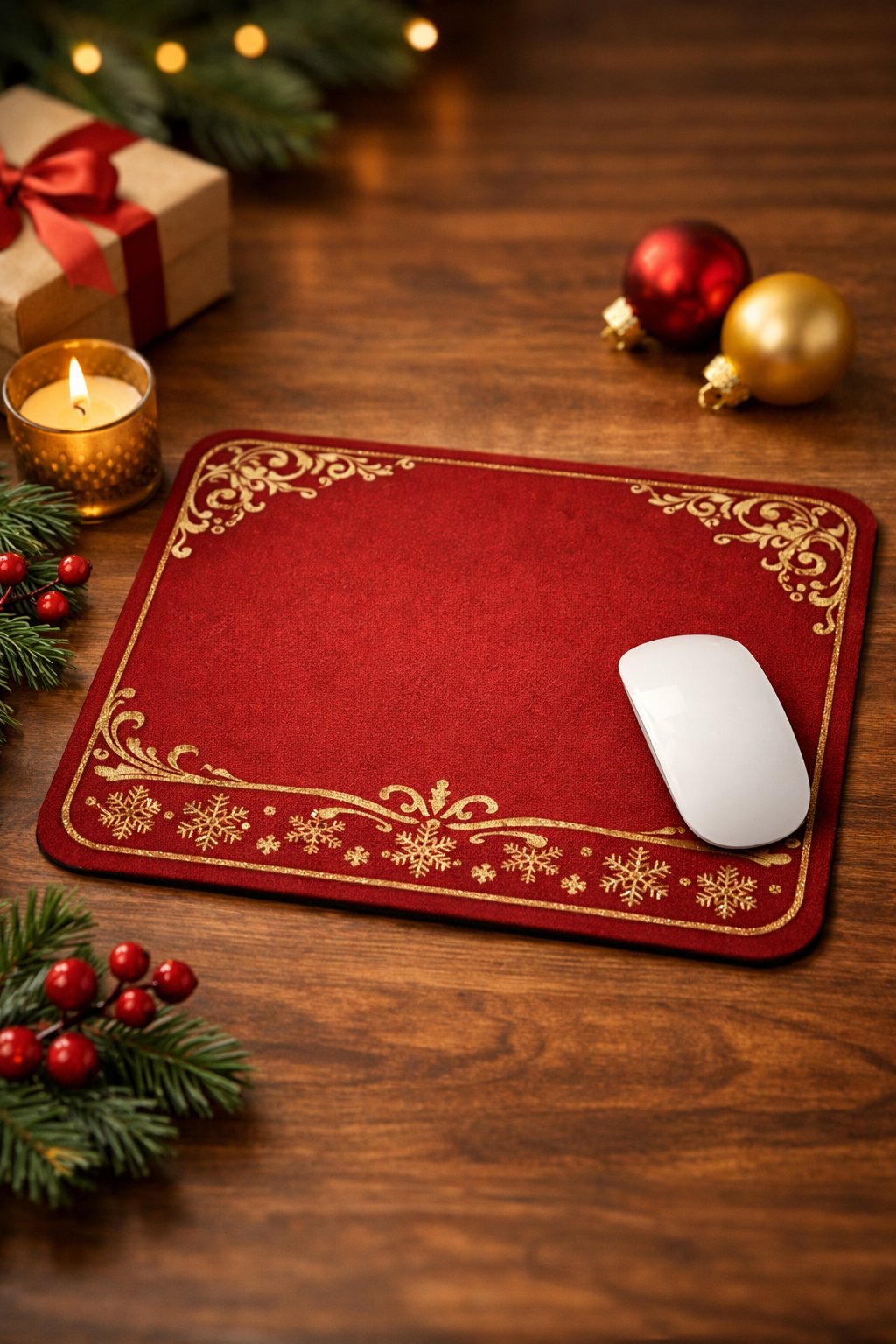 Christmas Festive Red and Gold Mouse Pad