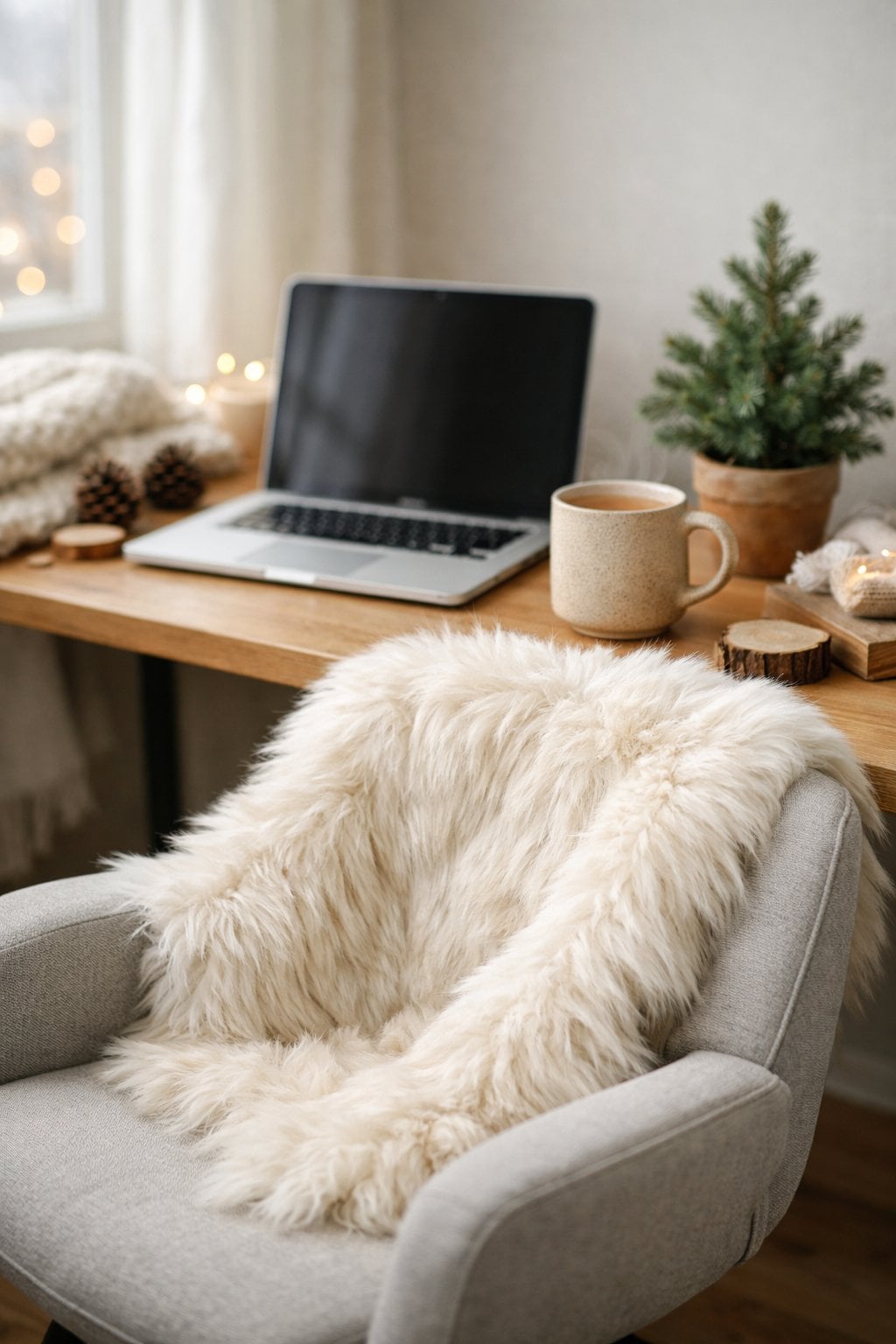 Faux fur desk chair throw