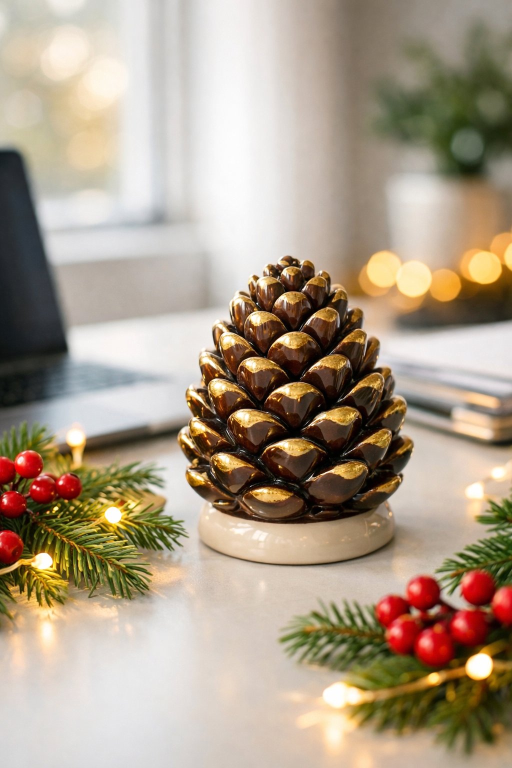 Festive Ceramic Pinecone Paperweight
