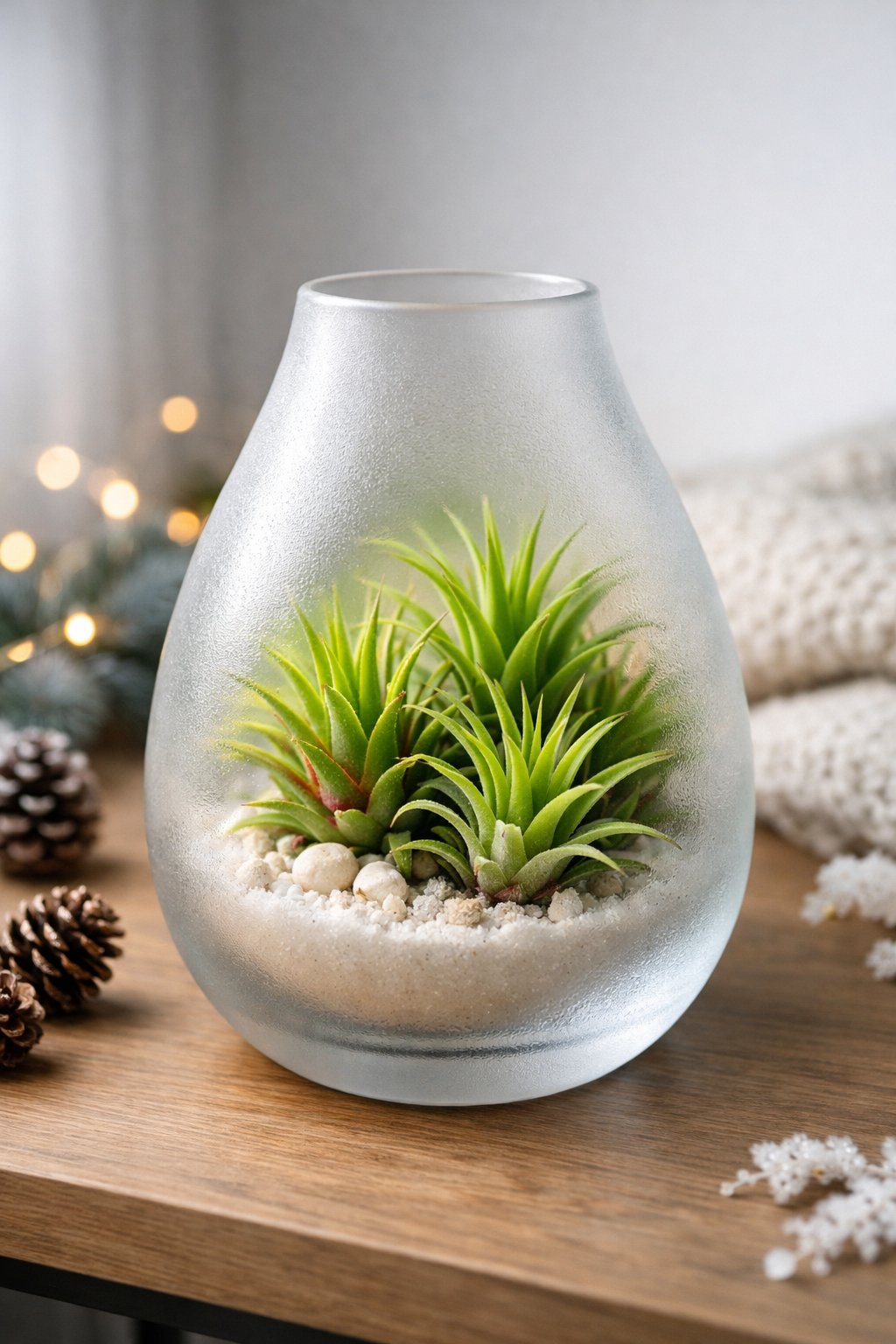 Frosted glass terrarium with air plants