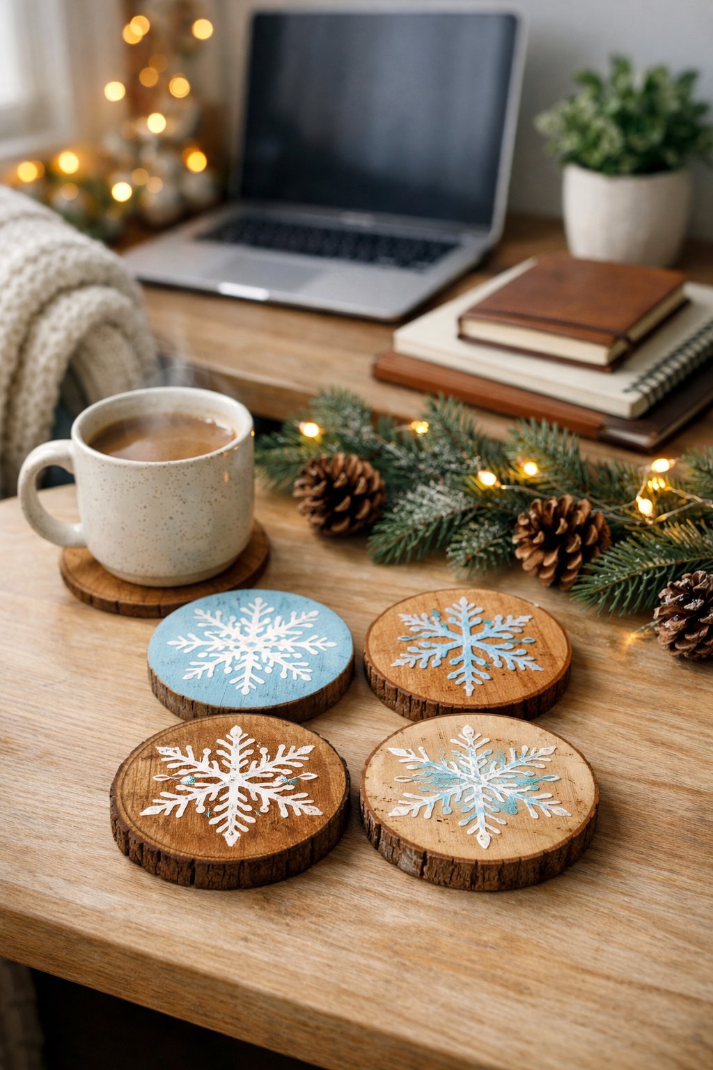 Hand painted snowflake coasters