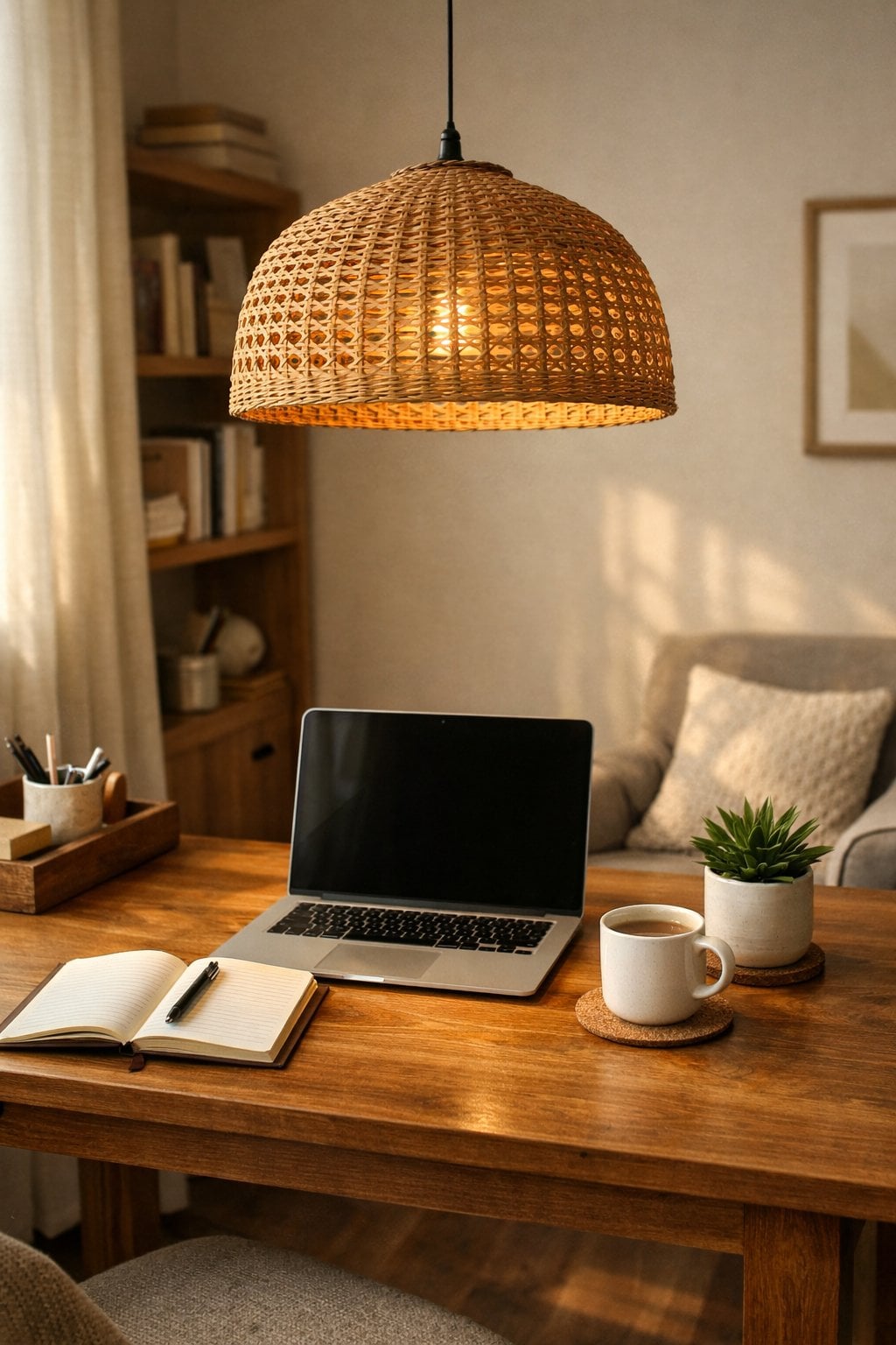 Handwoven rattan pendant lamp