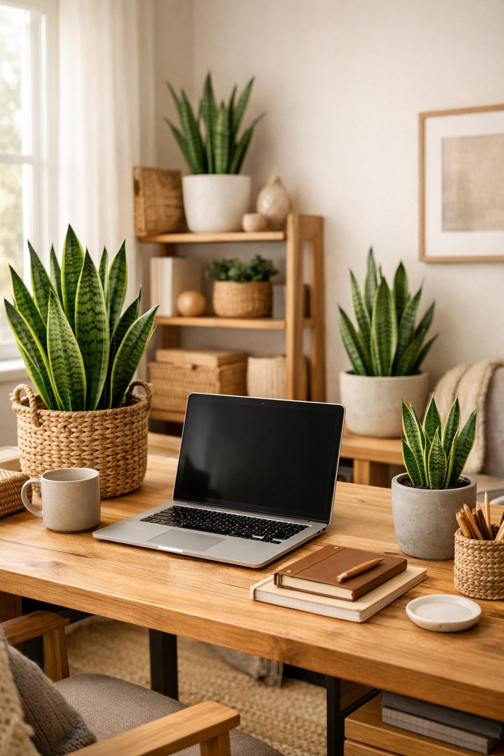 Potted snake plants for air purification