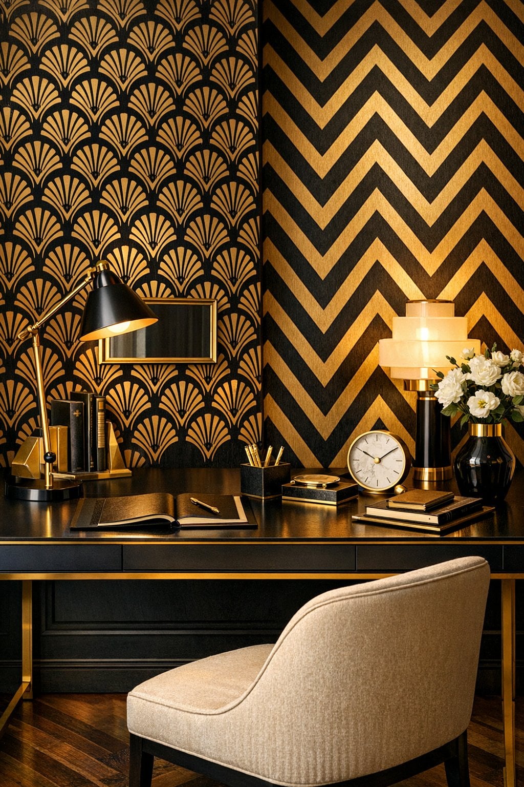Art Deco Home Office Decoration Idea 1 Statement Geometric Wallpaper