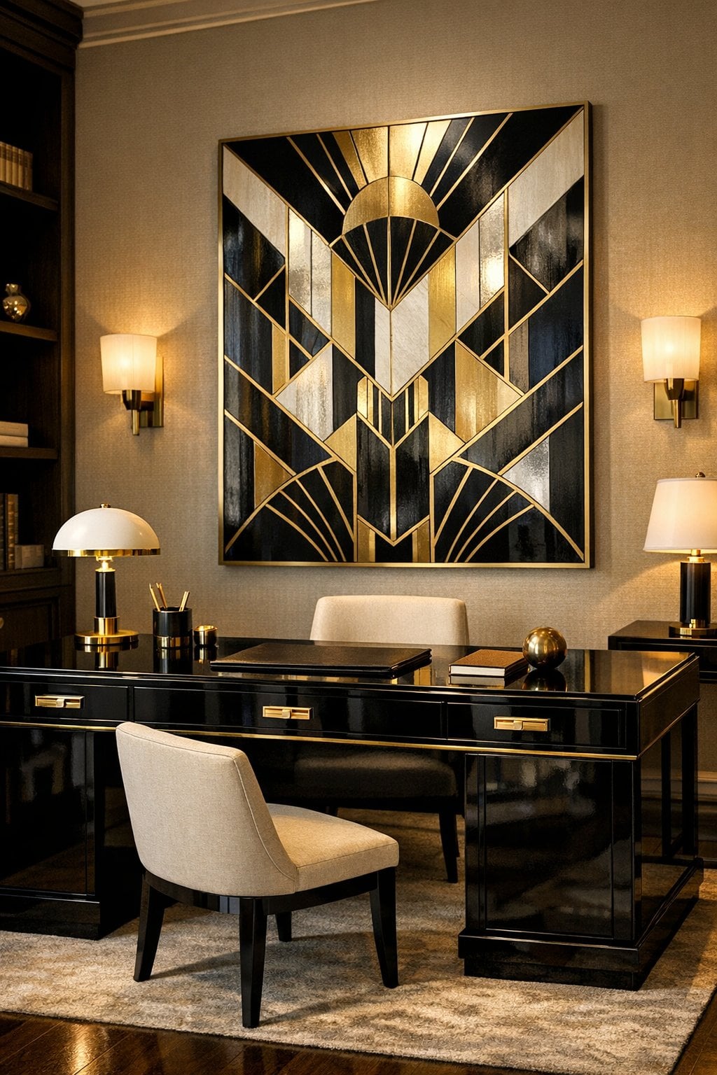 Art Deco Home Office Decoration Idea 2 Lacquered High Gloss Desk