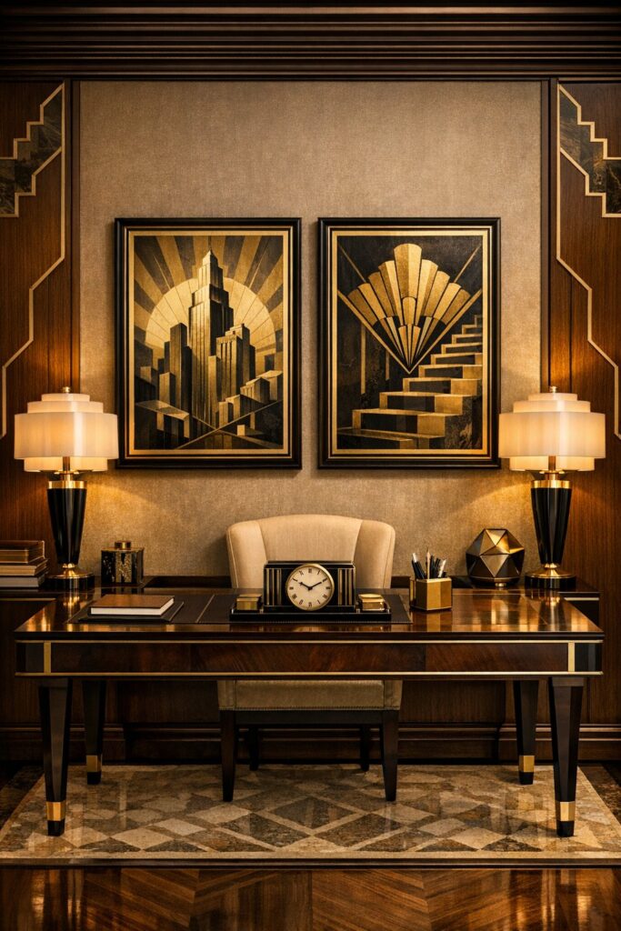 10+ Art Deco Home Office Decoration Ideas: Geometric, Glam, and ...