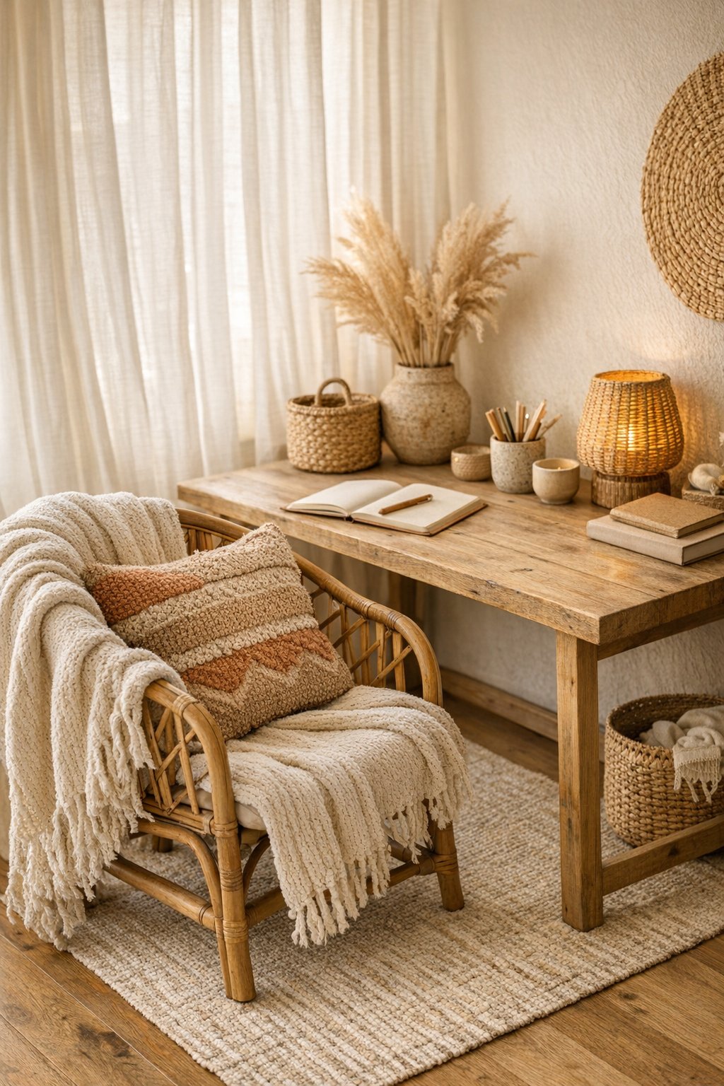 Boho Home Office Decor Idea 11 Cozy textiles