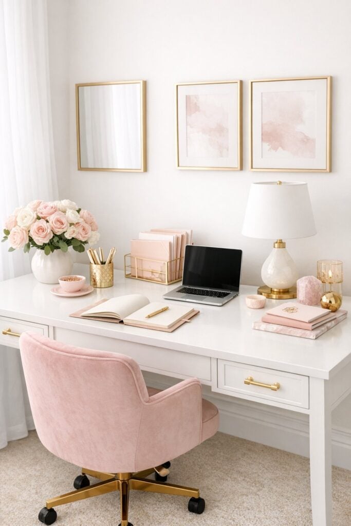 15 Feminine & Elegant Home Office Decor Ideas for Inspiration | AZMIND