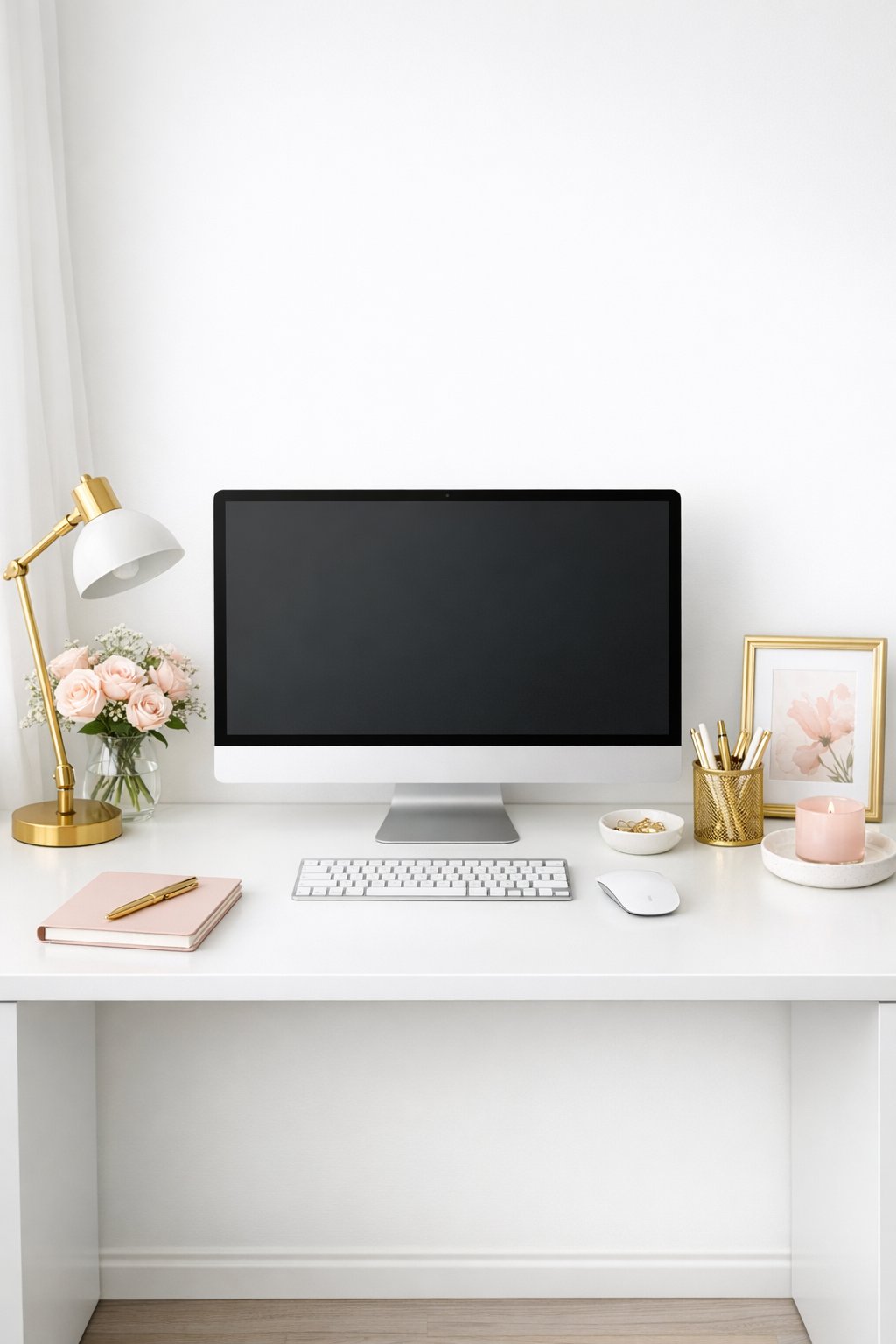 Feminine Elegant Home Office Decor Idea 12 Minimalist tech setup