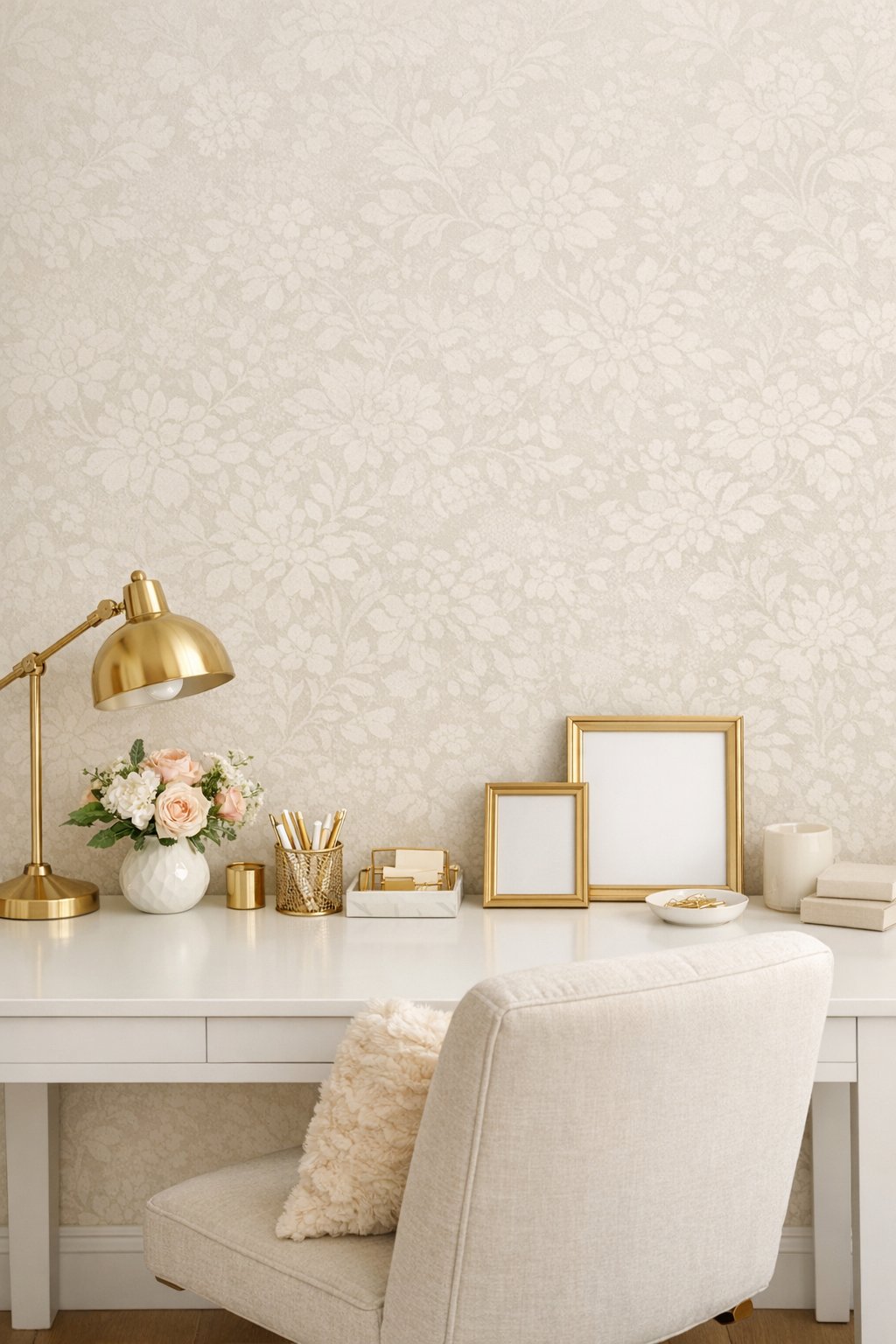 Feminine Elegant Home Office Decor Idea 14 Pastel neutral wallpaper