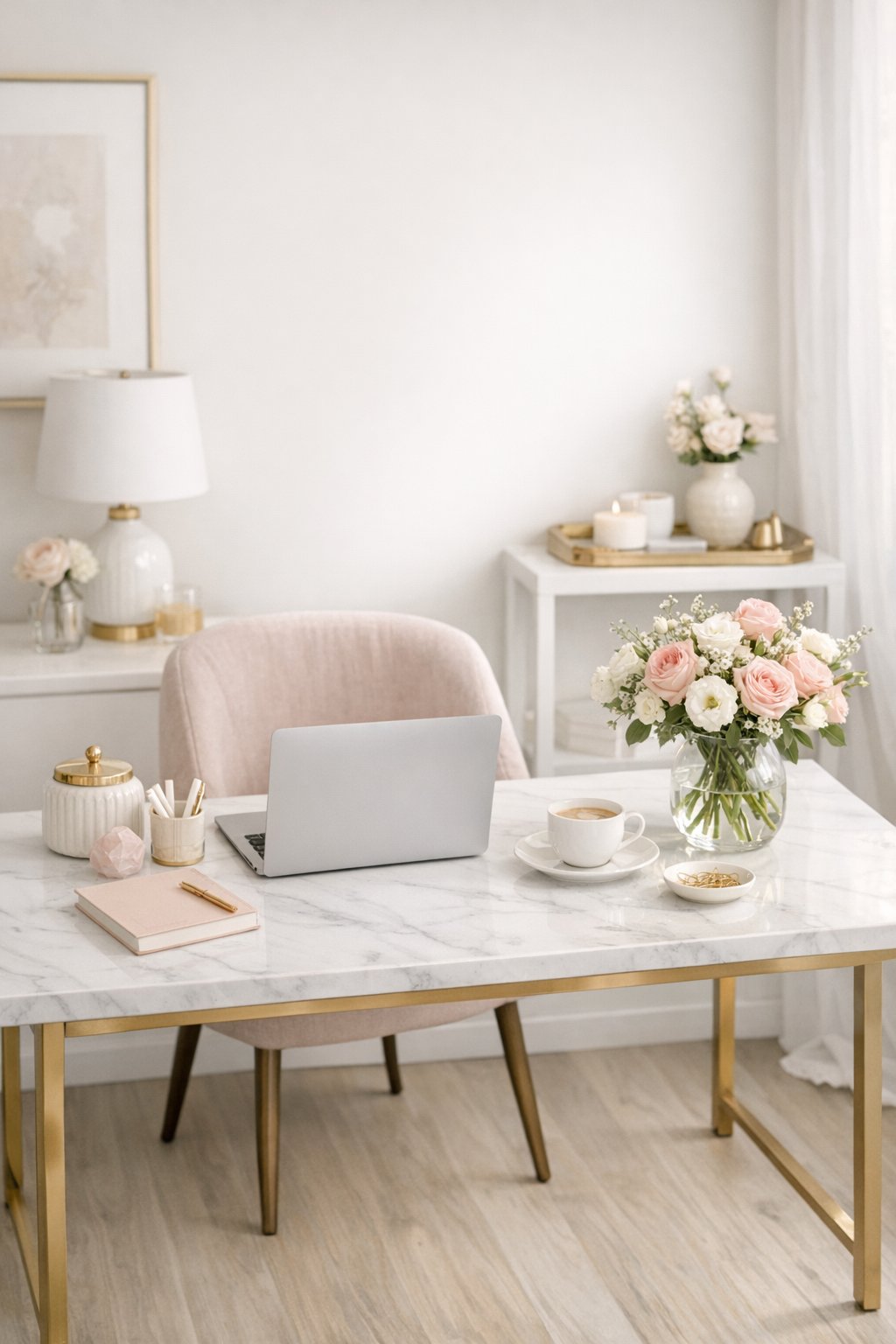 Feminine Elegant Home Office Decor Idea 2 Marble top desk