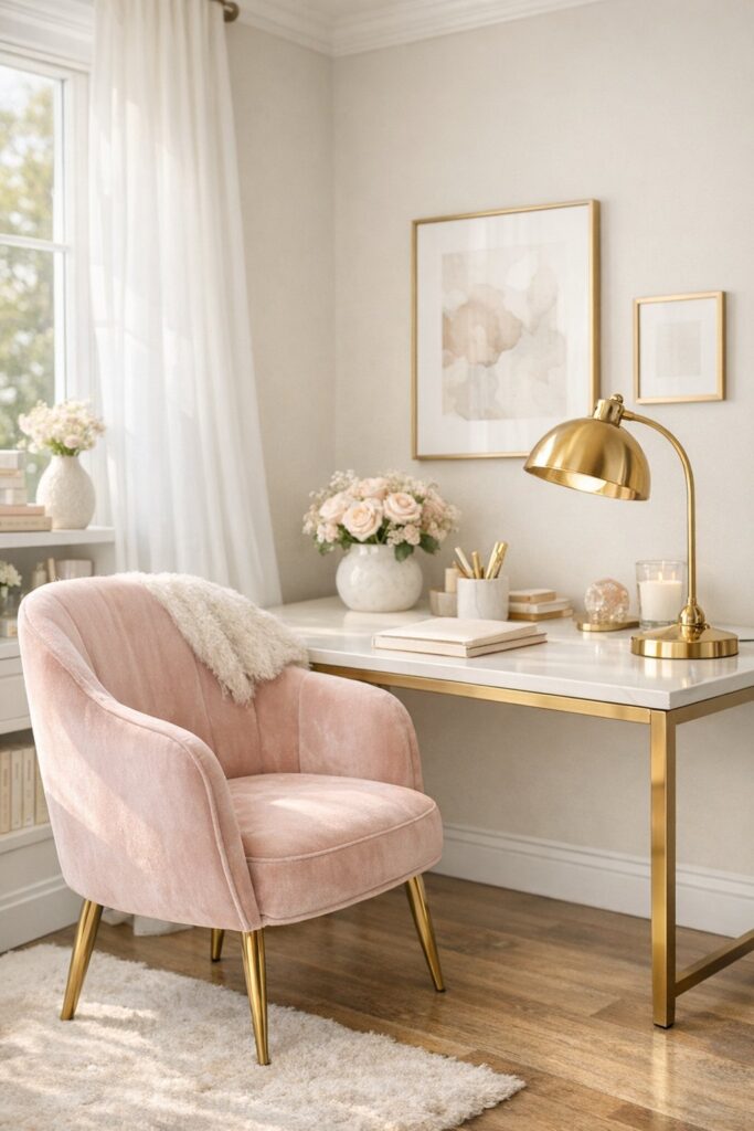 15 Feminine & Elegant Home Office Decor Ideas for Inspiration | AZMIND