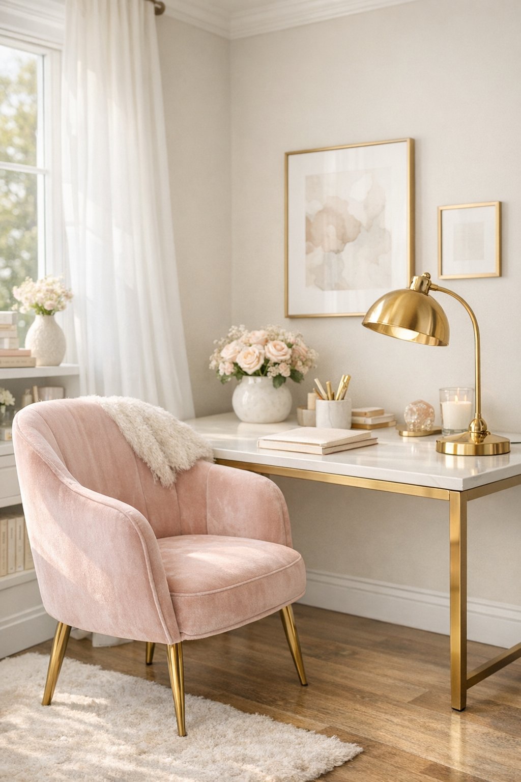 Feminine Elegant Home Office Decor Idea 3 Velvet accent chair