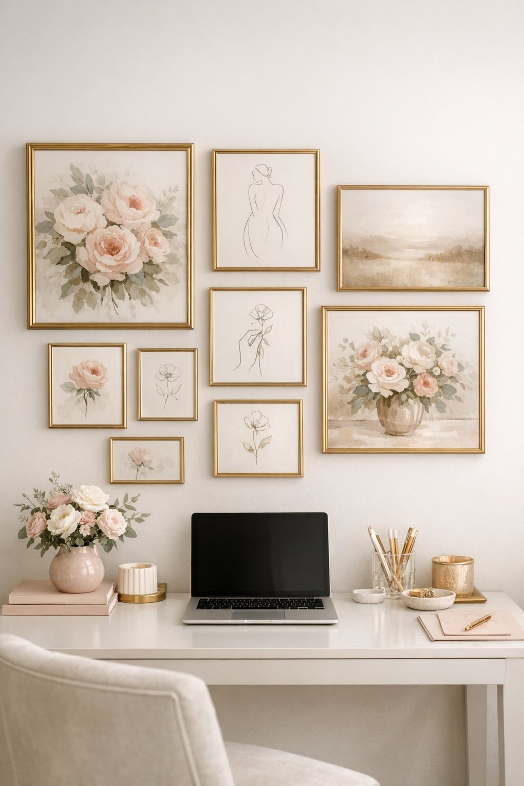 Feminine Elegant Home Office Decor Idea 6 Curated gallery wall