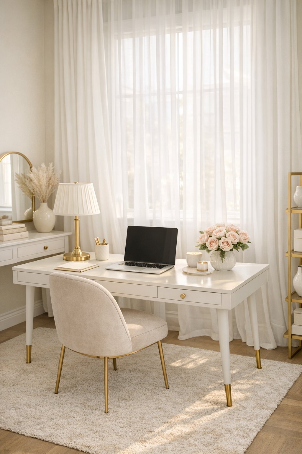 Feminine Elegant Home Office Decor Idea 9 Sheer curtains