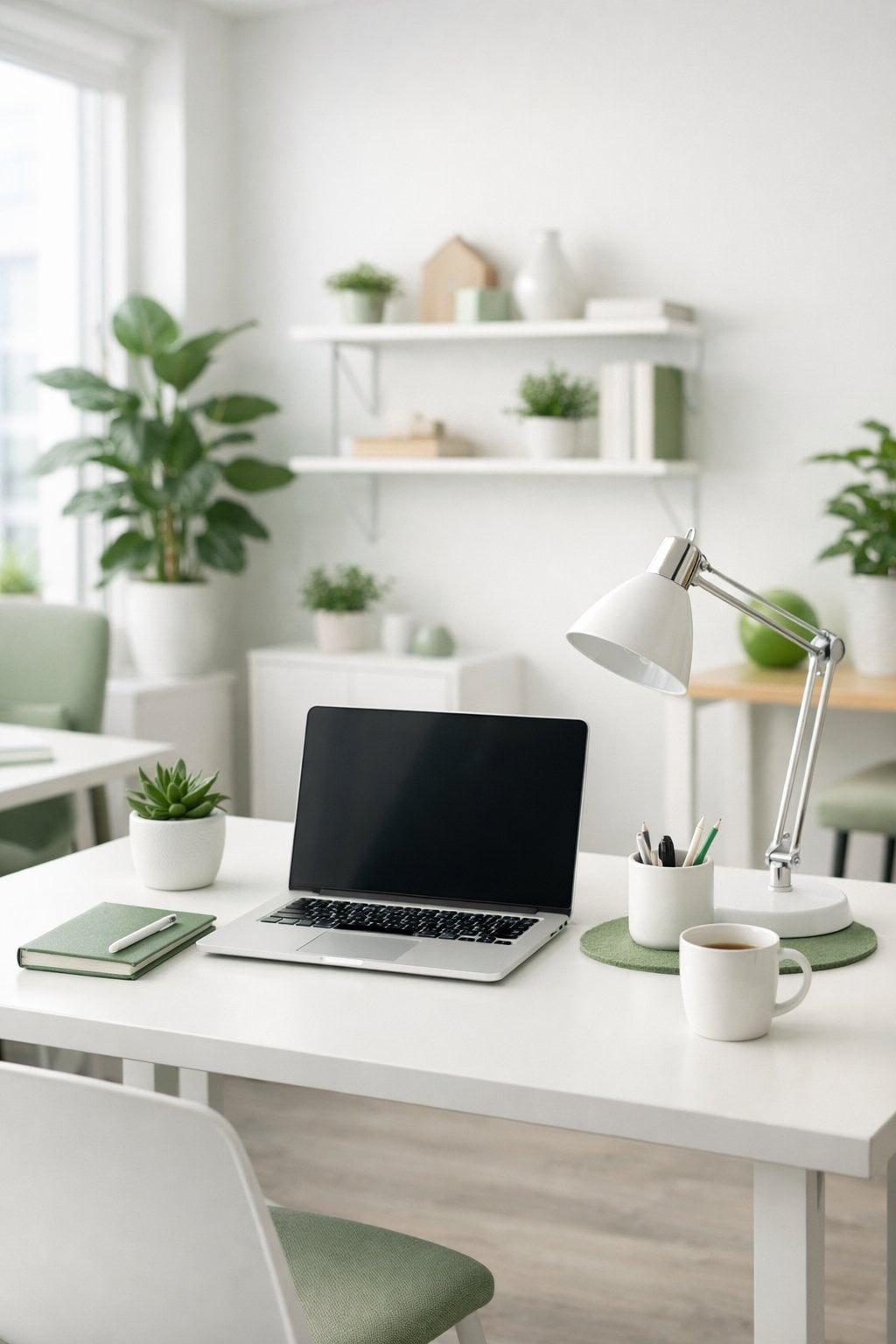 Green and White Office Decor Idea 1