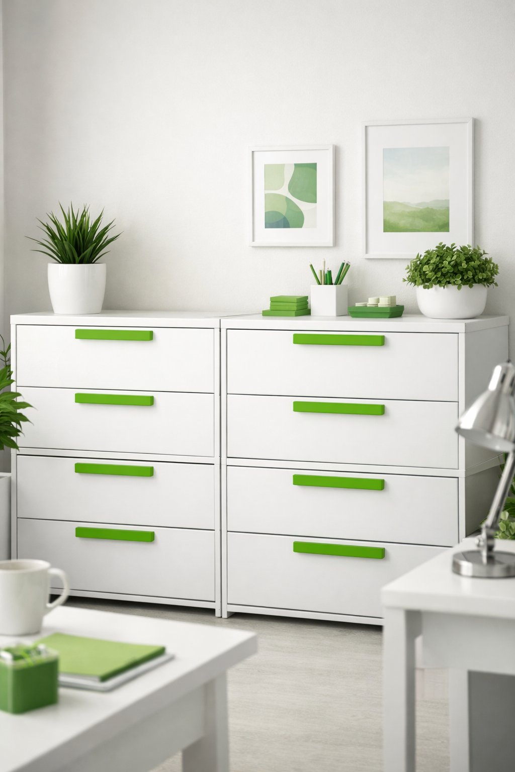 Green and White Office Decor Idea 10