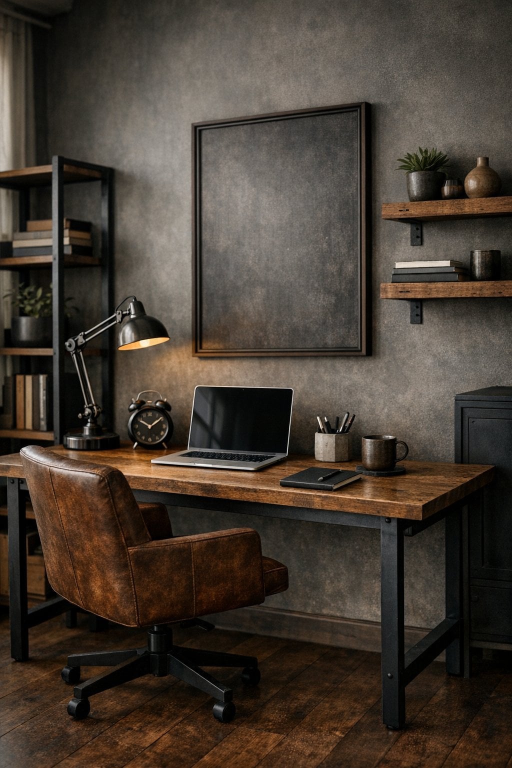 Industrial Home Office Idea 7 Neutral moody color palette