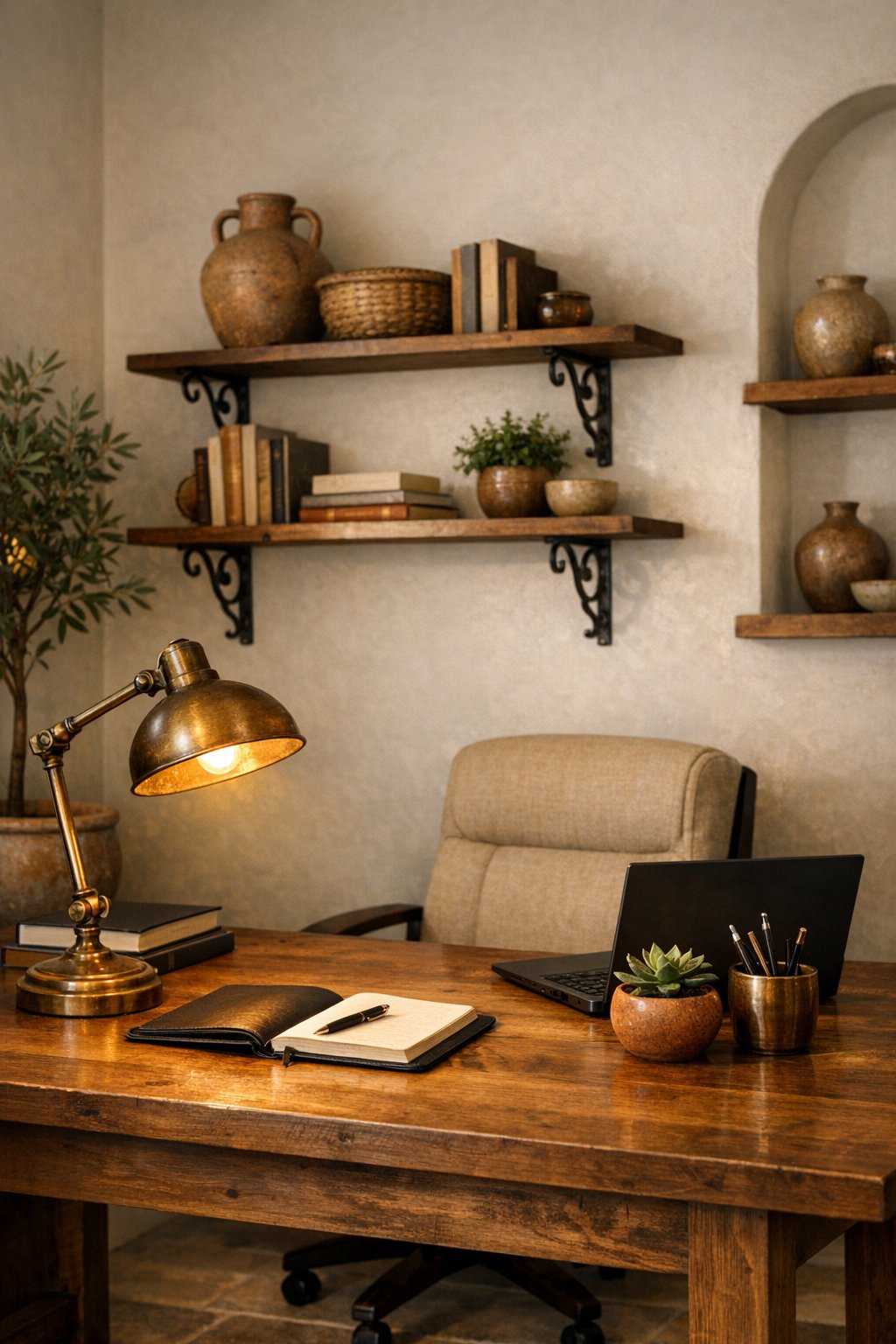 Mediterranean Office Idea 10 Wrought Iron, Aged Brass Hardware