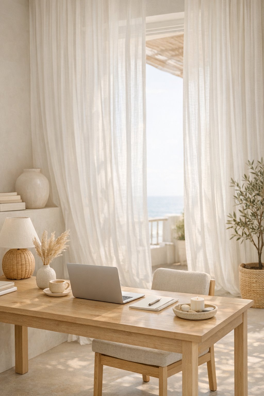Mediterranean Office Idea 8 Light, Airy Window Treatments