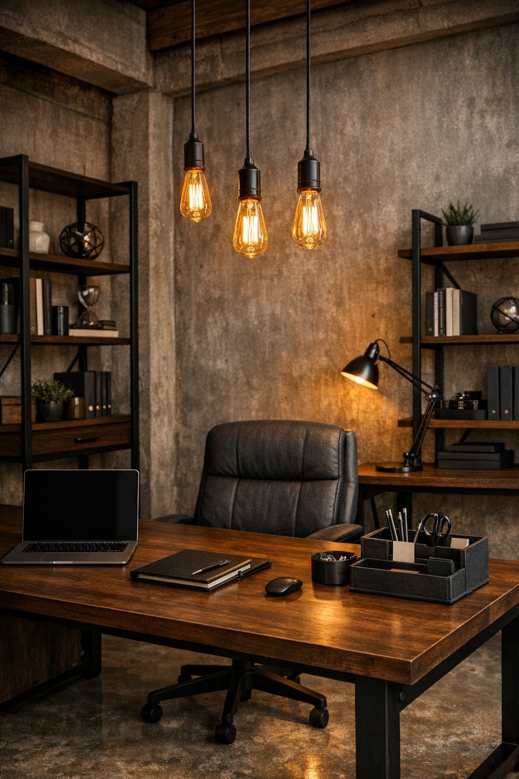 Office Decor Ideas with Dark Wood Desk 5 Industrial Chic Corner