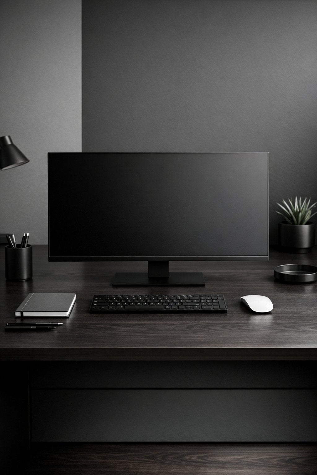 Office Decor Ideas with Dark Wood Desk 9 Monochrome Workspace