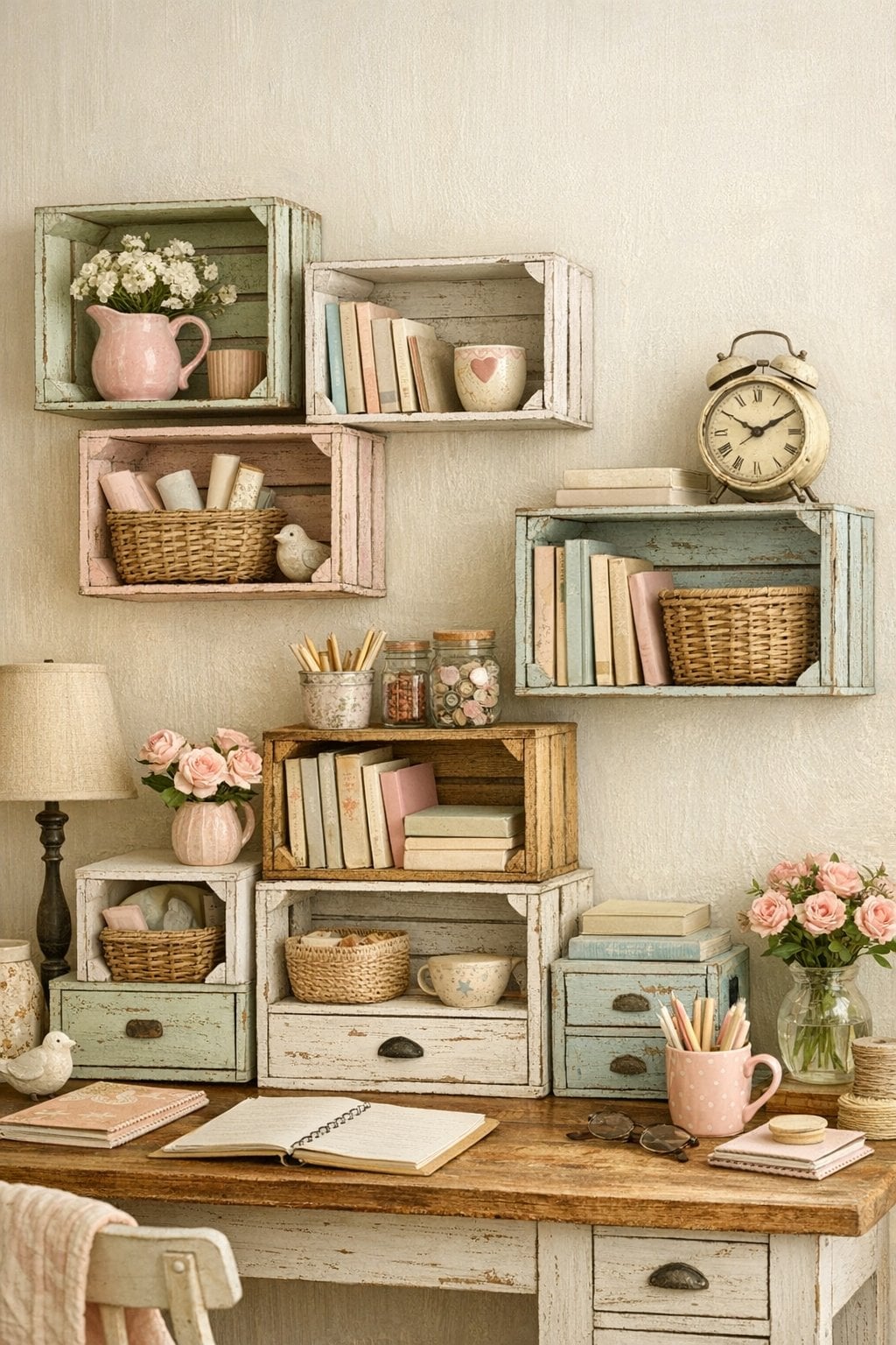 Shabby Chic Home Office Decor Idea 5 Repurposed Storage Crates