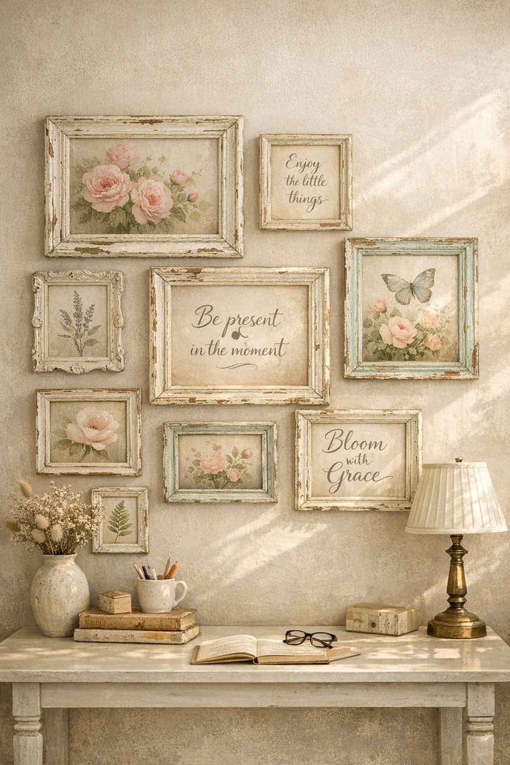 Shabby Chic Home Office Decor Idea 7 Distressed Picture Frames, Gallery Wall