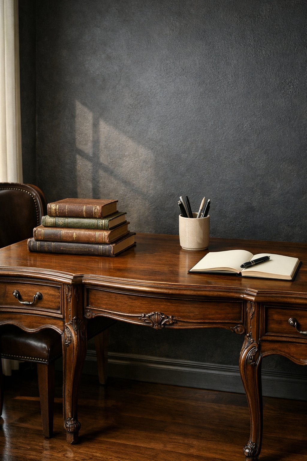 1 Dark Moody Cottagecore Home Office Decor Idea Antique Wood Desk