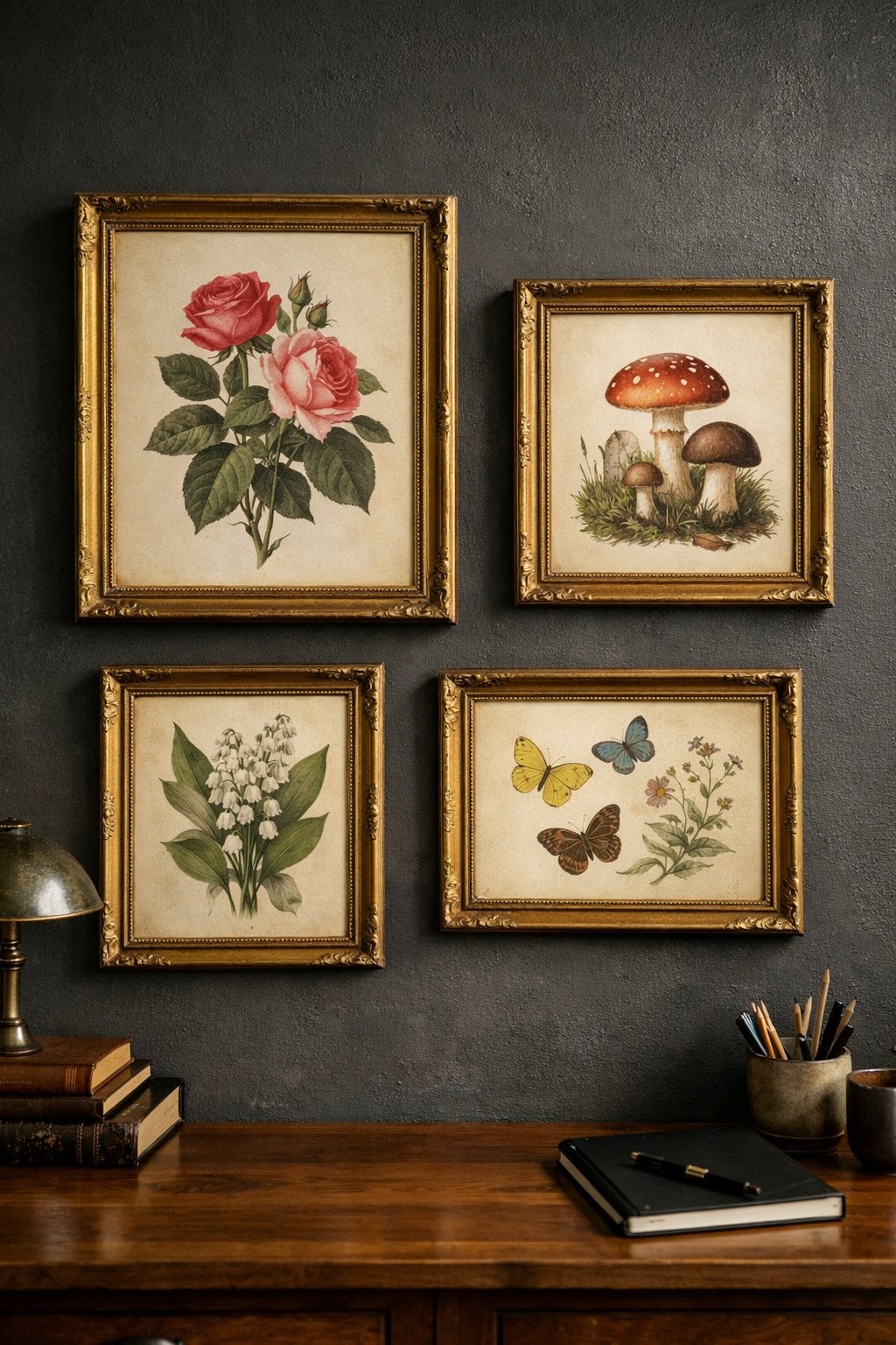 3 Dark Moody Cottagecore Home Office Decor Idea Botanical Artwork